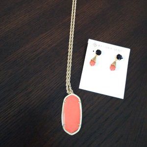 Kendra Scott necklace and earrings [gold, coral, black]